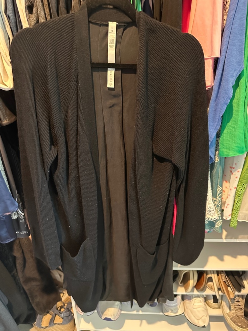 lululemon athletica Black Open-Front Duster Cardigan with Mixed Fabric Panels